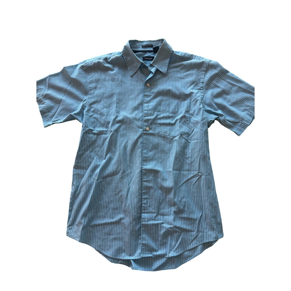 Van Heusen Mens Blue White Wrinkle Free Short Sleeve Button Down Shirt M